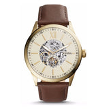 Fossil Flynn Mechanical Skeleton Beige Dial Brown Leather Strap Watch for Men - BQ2215 Authentic Buy Shop Now