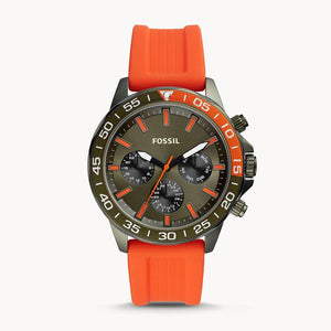 Fossil Bannon Chronograph Grey Dial Orange Silicone Strap Watch for Men - BQ2500 Authentic Buy Shop Now