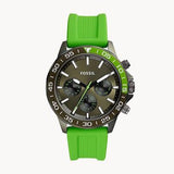 Fossil Bannon Chronograph Grey Dial Green Silicone Strap Watch for Men - BQ2501 Authentic Buy Shop Now