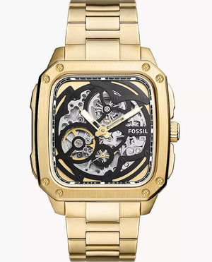 Fossil Inscription Automatic Skeleton Black Dial Gold Steel Strap Watch for Men - BQ2573 Authentic Buy Shop Now