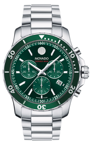 Movado Series 800 Chronograph Green Dial Silver Steel Strap Watch for Men - 2600179 Authentic Buy Shop Now