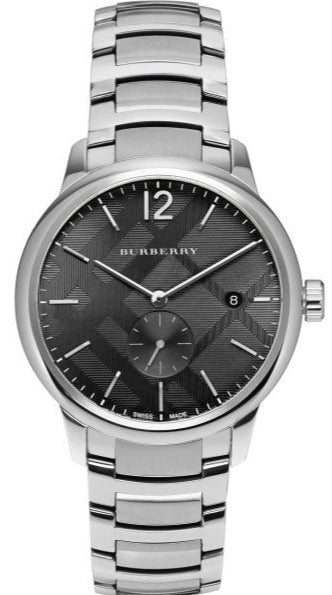 Burberry The Classic Round Black Dial Silver Steel Strap Watch for Men - BU10005 Authentic Buy Shop Now