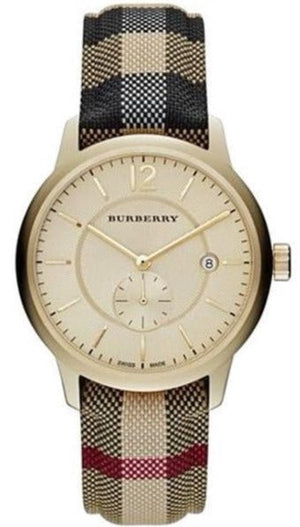 Burberry The Classic Round Gold Dial Brown Leather Strap Unisex Watch - BU10001 Authentic Buy Shop Now