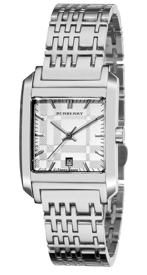 Burberry Nova Check Square White Dial Silver Steel Strap Watch for Women - BU1572 Authentic Buy Shop Now
