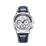 Citizen Eco Drive Calendrier White Dial Blue Leather Strap Watch For Men - BU2020-11A Authentic Buy Shop Now
