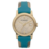 Burberry Heritage Gold Dial Blue Leather Strap Watch for Women - BU9112 Authentic Buy Shop Now