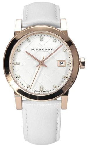 Burberry The City Diamonds White Dial White Leather Strap Watch for Women - BU9130 Authentic Buy Shop Now