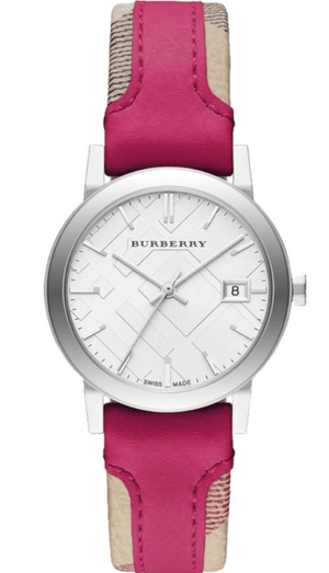 Burberry The City White Dial Haymarket Pink Leather Strap Watch for Women - BU9149 Authentic Buy Shop Now