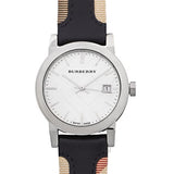 Burberry The City White Dial Black Haymarket Leather Strap Watch for Women - BU9150 Authentic Buy Shop Now