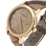 Burberry The City Gold Dial Haymarket Brown Leather Strap Watch for Women - BU9026 Authentic Buy Shop Now