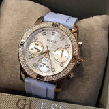 Guess Confetti Crystal Silver Dial Blue Rubber Strap Watch For Women - W1098L3 Authentic Buy Shop Now