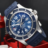 Breitling Superocean II 44mm Blue Dial Blue Rubber Strap Watch for Men - A17392D8/C910/158S/A20SS.1 Authentic Buy Shop Now