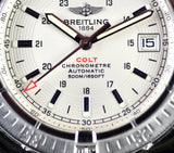 Breitling Colt 44mm Automatic Silver Dial Black Leather Mens Watch - A1731311/G820/428X Authentic Buy Shop Now