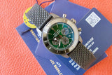 Breitling Superocean Heritage B01 Chronograph 44 Green Dial Black Mesh Bracelet Watch for Men - MB01621A1L1S1 Authentic Buy Shop Now
