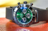 Breitling Superocean Heritage B01 Chronograph 44 Green Dial Black Mesh Bracelet Watch for Men - MB01621A1L1S1 Authentic Buy Shop Now