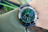 Breitling Superocean Heritage B01 Chronograph 44 Green Dial Black Mesh Bracelet Watch for Men - MB01621A1L1S1 Authentic Buy Shop Now