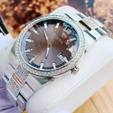 Bulova Crystal Collection Brown Dial Silver Steel Strap Watch for Men - 96B221 Authentic Buy Shop Now