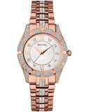 Bulova Crystal Mother of Pearl Dial Rose Gold Steel Strap Watch for Women - 98L197 Authentic Buy Shop Now