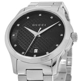 Gucci G Timeless Diamonds Black Dial Silver Steel Strap Watch For Men - YA126456 Authentic Buy Shop Now