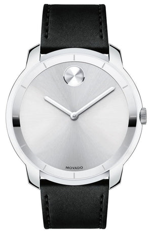 Movado Bold Silver Dial Black Leather Strap Watch For Men - 3600468 Authentic Buy Shop Now