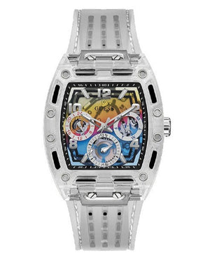 Guess Phoenix Polycarbonate Clear Multi-function Black Dial Clear Rubber Strap Watch for Men - GW0499G3 Authentic Buy Shop Now