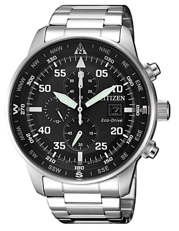 Citizen Eco Drive Chronograph Black Dial Silver Steel Strap Watch For Men - CA0690-88E Authentic Buy Shop Now