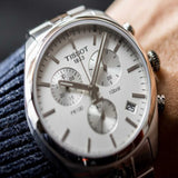 Tissot T Classic PR 100 Chronograph Silver Dial Silver Steel Strap Watch For Men - T101.417.11.031.00 Authentic Buy Shop Now