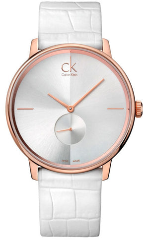 Calvin Klein Accent Silver Dial White Leather Strap Watch for Women - K2Y216K6 Authentic Buy Shop Now