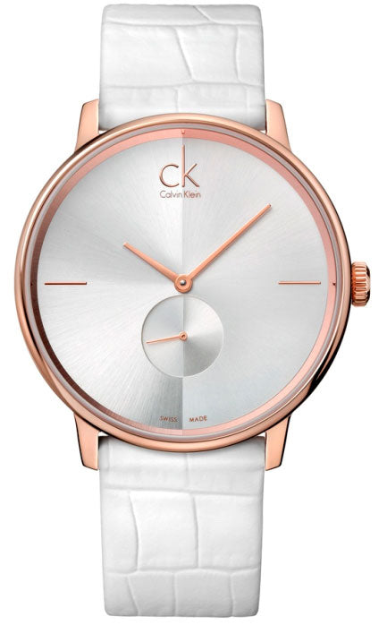 Calvin Klein Accent Silver Dial White Leather Strap Watch for Women - K2Y216K6 Authentic Buy Shop Now