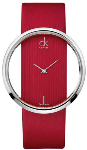 Calvin Klein Glam Transparent Dial Red Leather Strap Watch for Women - K9423144 Authentic Buy Shop Now
