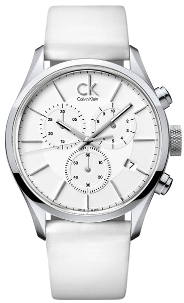 Calvin Klein Masculine Chronograph White Dial White Leather Strap Watch for Men - K2H27101 Authentic Buy Shop Now