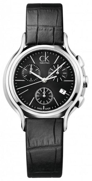 Calvin Klein Skirt Chronograph Black Dial Black Leather Strap Watch for Men - K2U291C1 Authentic Buy Shop Now