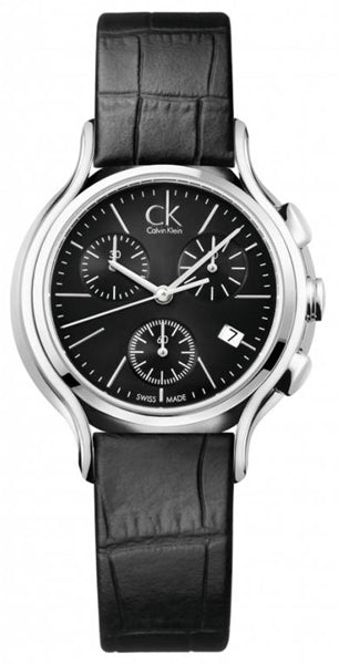 Calvin Klein Skirt Chronograph Black Dial Black Leather Strap Watch for Men - K2U291C1 Authentic Buy Shop Now