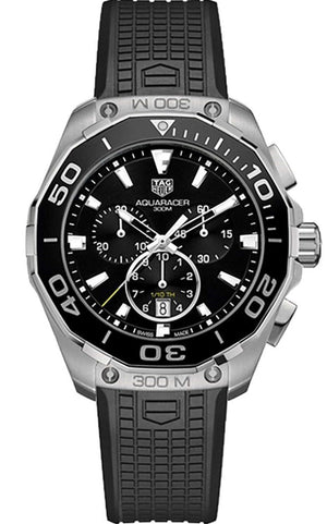 Tag Heuer Carrera Aquaracer Quartz Chronograph Black Dial Black Rubber Strap Watch for Men - CAY111A.FT6041 Authentic Buy Shop Now