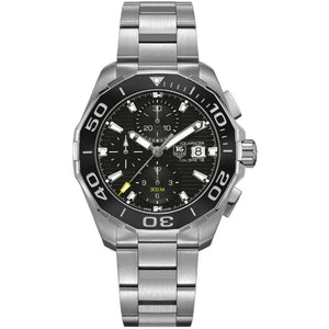 Tag Heuer Aquaracer Calibre 16 Day-Date Black Dial Silver Steel Strap Watch for Men - CAY211A.BA0927 Authentic Buy Shop Now