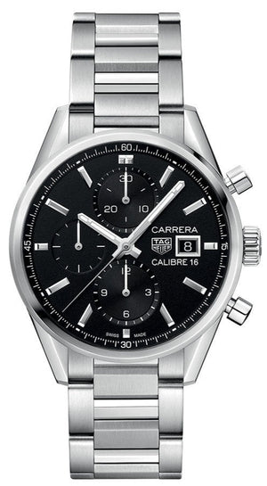 Tag Heuer Carrera Automatic Chronograph Black Dial Silver Steel Strap Watch for Men - CBK2110.BA0715 Authentic Buy Shop Now