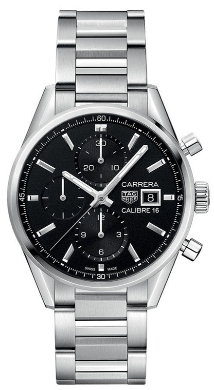 Tag Heuer Carrera Automatic Chronograph Black Dial Silver Steel Strap Watch for Men - CBK2110.BA0715 Authentic Buy Shop Now