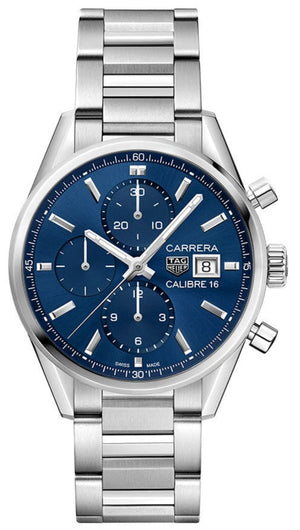 Tag Heuer Carrera Chronograph 41mm Blue Dial Silver Steel Strap Watch for Men - CBK2112.BA0715 Authentic Buy Shop Now