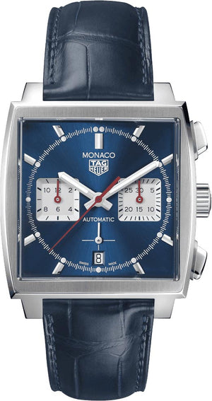Tag Heuer Monaco Automatic Chronograph Blue Dial Blue Leather Strap Watch for Men - CBL2111.FC6453 Authentic Buy Shop Now