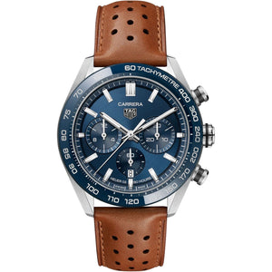 Tag Heuer Carrera Automatic Chronograph Blue Dial Brown Leather Strap Watch for Men - CBN2A1A.FC6537 Authentic Buy Shop Now