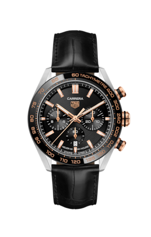 Tag Heuer Carrera Chronograph Black Dial Black Leather Strap Watch for Men - CBN2A5A.FC6481 Authentic Buy Shop Now