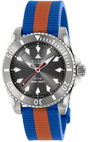 Gucci Dive Automatic Grey Dial Two Tone Rubber Strap Watch for Men - YA136352 Authentic Buy Shop Now