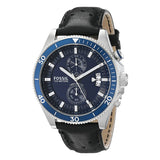 Fossil Wakefield Chronograph Blue Dial Black Leather Strap Watch for Women - CH2945 Authentic Buy Shop Now