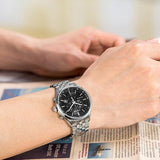 Citizen Eco Drive Chronograph Black Dial Silver Steel Strap Watch For Men - AT2140-55E Authentic Buy Shop Now