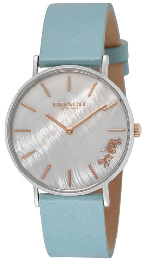 Coach Perry Mother of Pearl White Dial Blue Leather Strap Watch for Women - 14503271 Authentic Buy Shop Now