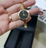 Movado Bela Black Dial Gold Steel Strap Watch For Women - 0606999 Authentic Buy Shop Now