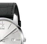 Calvin Klein City Date Silver Dial Black Leather Strap Watch for Men - K2G2G1C6 Authentic Buy Shop Now