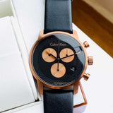 Calvin Klein City Chronograph Black Dial Black Leather Strap Watch for Men - K2G17TC1 Authentic Buy Shop Now