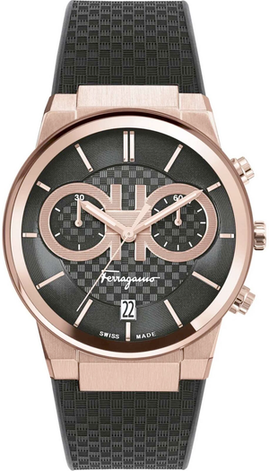 Salvatore Ferragamo Sapphire Chrono Black Dial Black Rubber Strap Watch for Men - SFME00721 Authentic Buy Shop Now