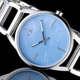 Calvin Klein Stately Blue Mother of Pearl Dial Silver Steel Strap Watch for Women - K3G2312N Authentic Buy Shop Now